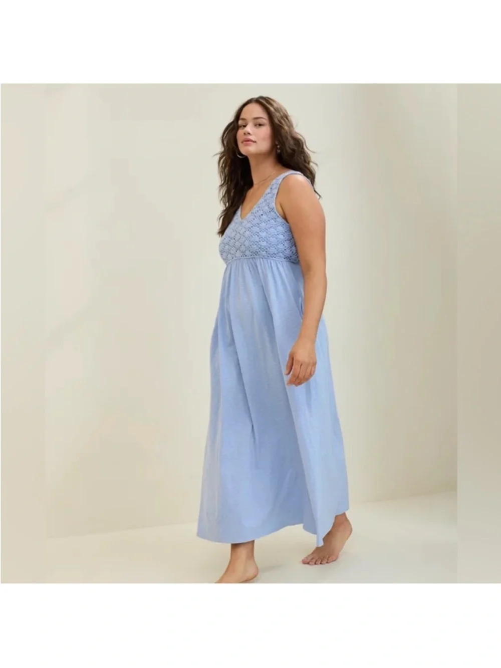 aerie Light Blue Crochet Bodice Maxi Dress - Picture 2 of 3